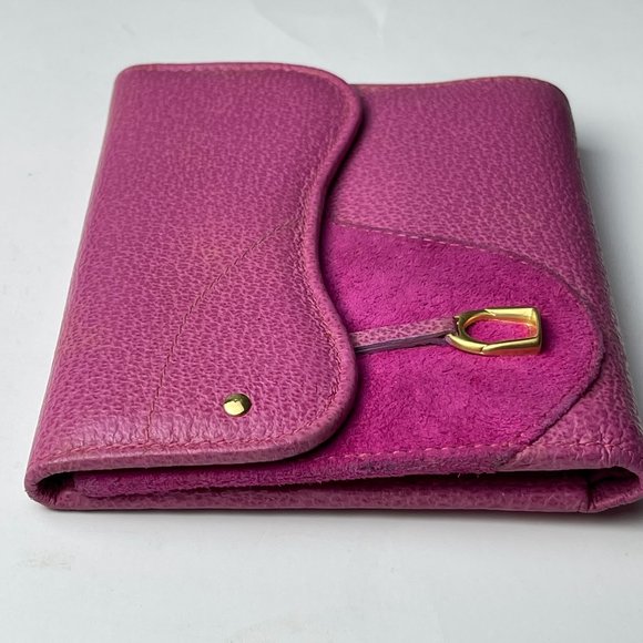 Gucci | Vintage Pink Leather and Suede Stirrup Tri-Fold Wallet - Picture 5 of 13